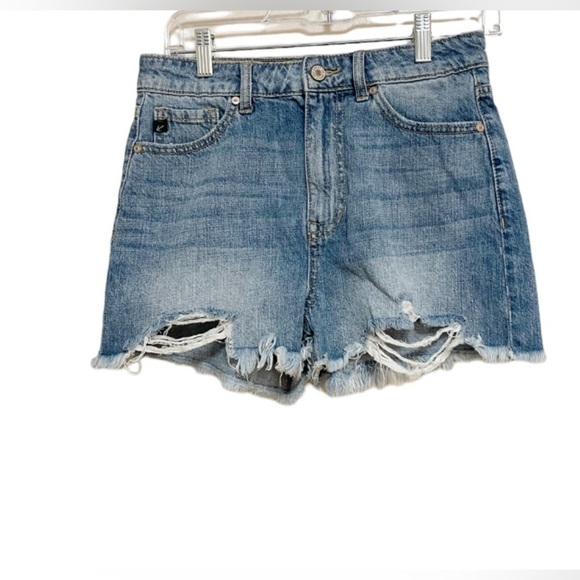 KanCan Distressed Raw Hem High Waist Denim Shorts - Picture 3 of 5